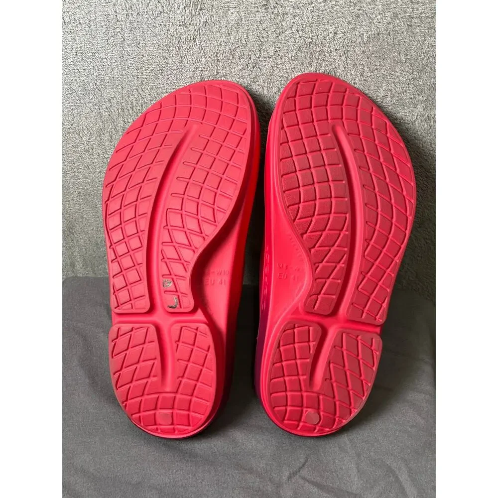 OOFOS OOahh Sport Slide Sandals Razz Fade Recovery Comfort Pink Red Slides 10